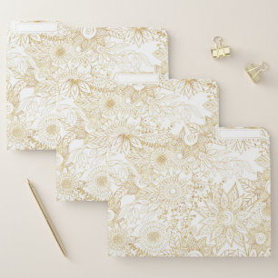 Elegant golden floral doodles design file folder