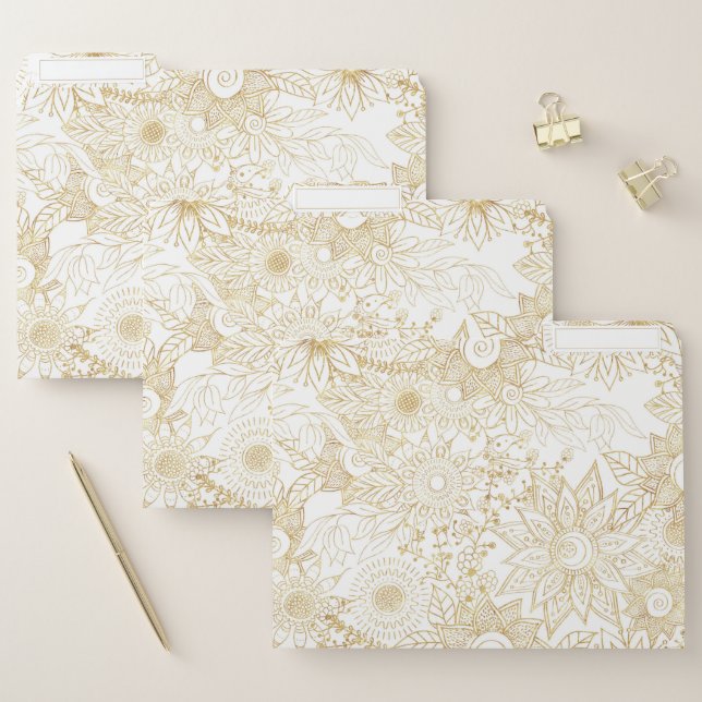 Elegant golden floral doodles design file folder (Set)