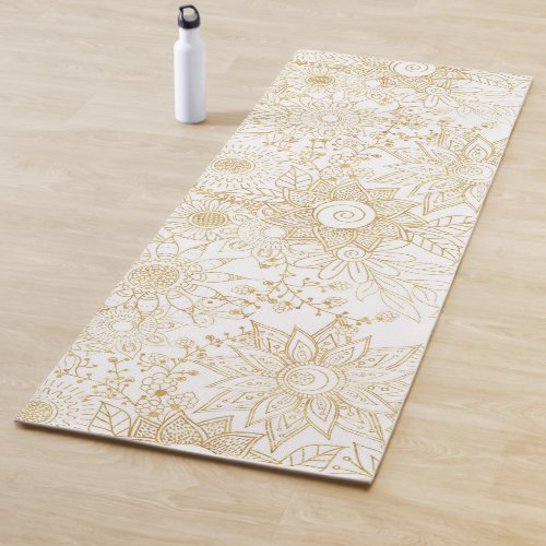 Elegant golden floral doodles design yoga mat