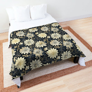 Elegant Golden Floral Harmony on a dark background Duvet Cover