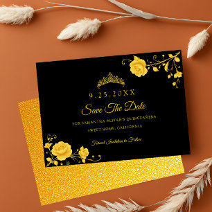 Elegant Golden Floral Minimalist Quinceañera Save The Date