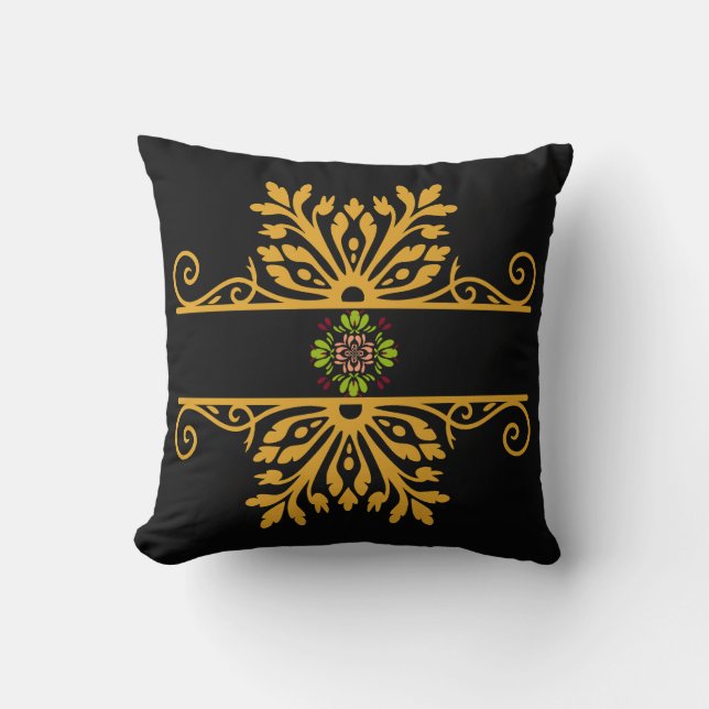 Elegant Golden Floral Ornament Baroque Style Throw Pillow (Front)