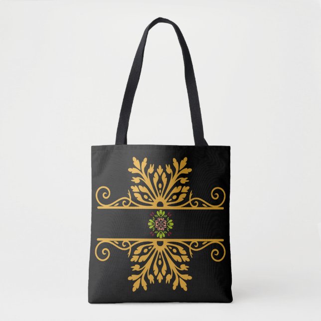 Elegant Golden Floral Ornament Baroque Style Tote Bag (Front)