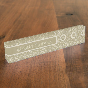 Elegant Golden Floral Ornamental Vintage Desk Name Plate