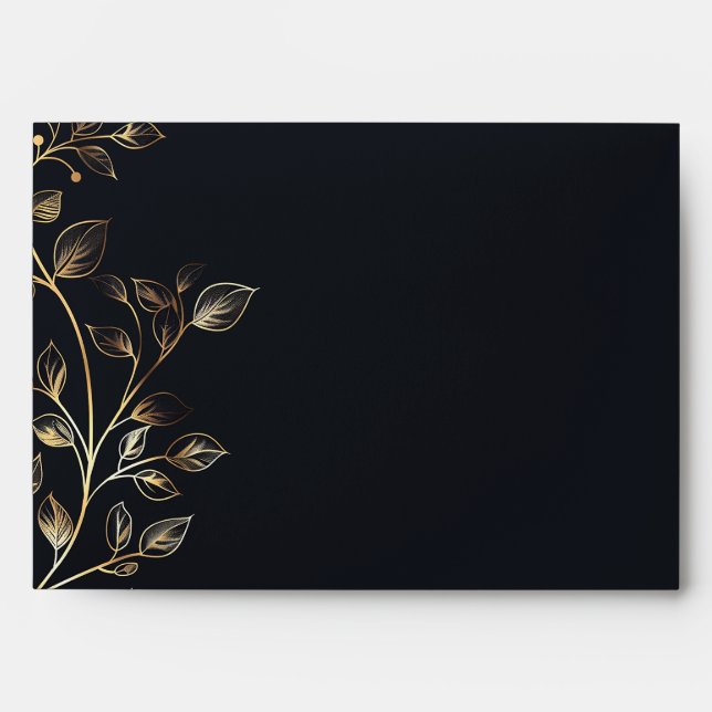 Elegant Golden Floral Return Address Envelope (Front)