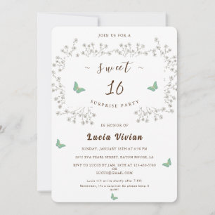 Elegant Golden Floral Sweet 16 Surprise Party Invitation