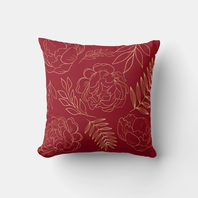 Elegant Golden Floral Throw Pillow (Front)