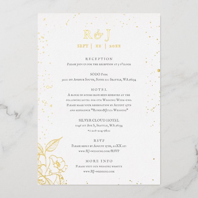 Elegant Golden Floral Wedding Enclosure  Foil Invitation (Front)
