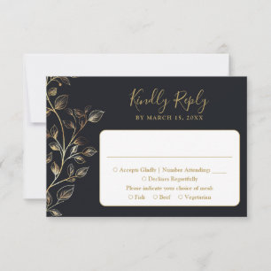 Elegant Golden Floral Wedding RSVP Card