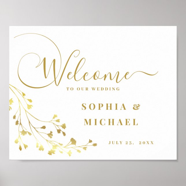 Elegant Golden FLORAL Wedding Welcome Sign (Front)