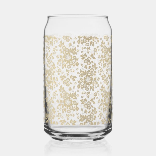 Elegant Golden Florals Can Glass (Front)