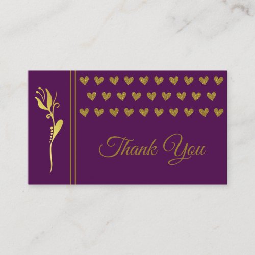Elegant Golden Flower Hearts Custom Logo Thank You Business Card