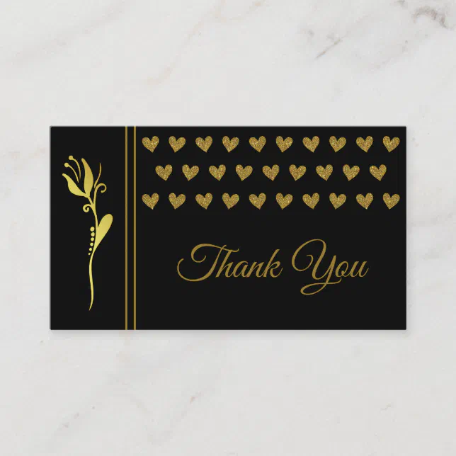 Elegant Golden Flower Hearts Custom Logo Thank You Business Card | Zazzle