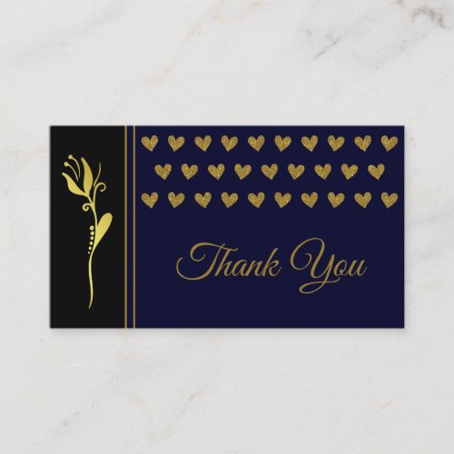 Elegant Golden Flower Hearts Custom Logo Thank You Business Card