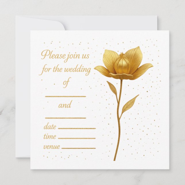 Elegant Golden Flower Wedding Invitation (Front)