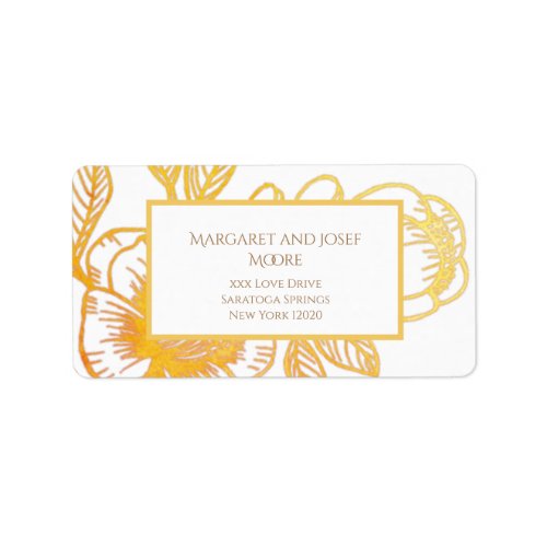 Elegant Golden Flowers Return Address Label