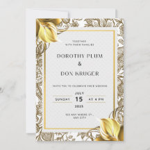 Elegant Golden Flowers Wedding Invitations