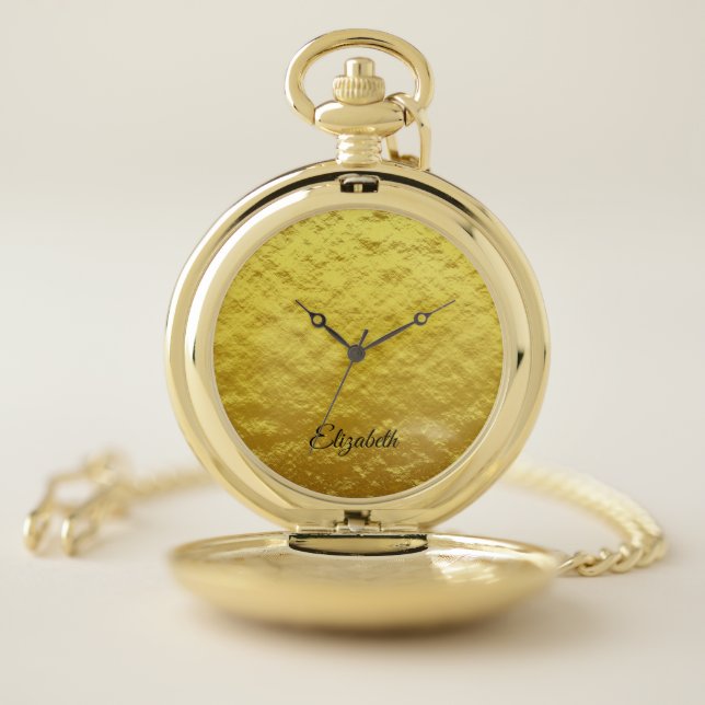 Elegant Golden foil bubbles Customizable Name  Pocket Watch (Inside)