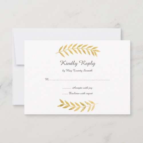 Elegant Golden Foil Look Leaves RVSP Card