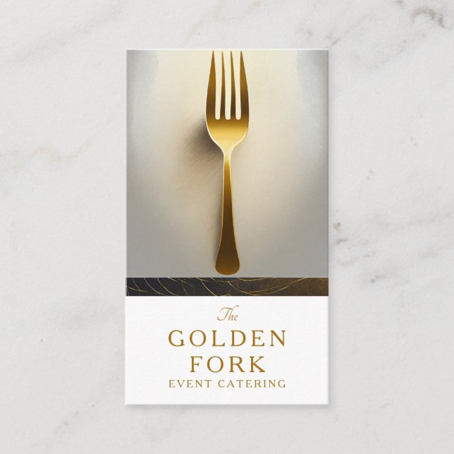 Elegant Golden Fork Caterer Culinary Business Card (Front)
