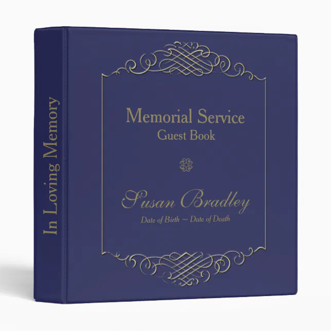 Elegant Golden Frame 2 Memorial Service Guest Book 3 Ring Binder | Zazzle