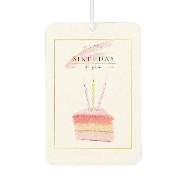 Elegant Golden Frame Birthday Cake Slice Air Freshener (Front)