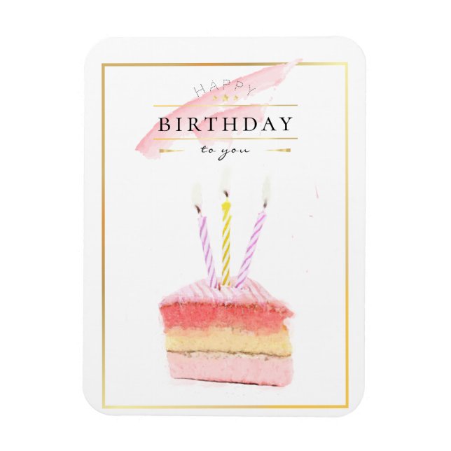 Elegant Golden Frame Birthday Cake Slice Magnet (Vertical)