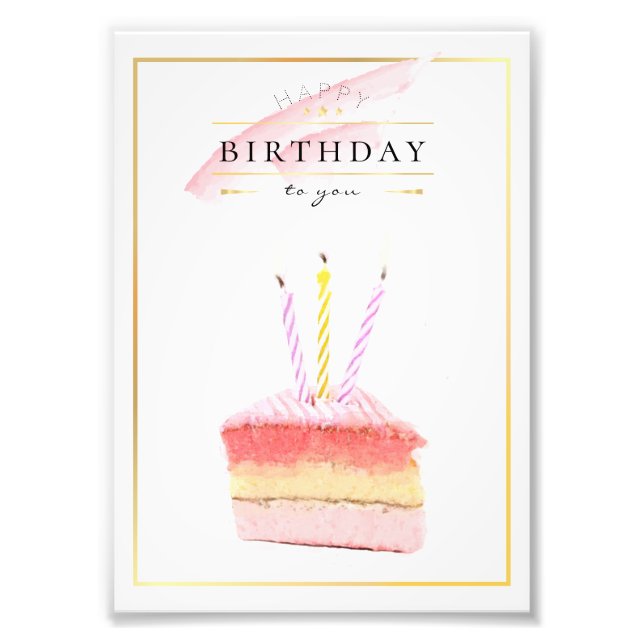 Elegant Golden Frame Birthday Cake Slice Photo Print (Front)