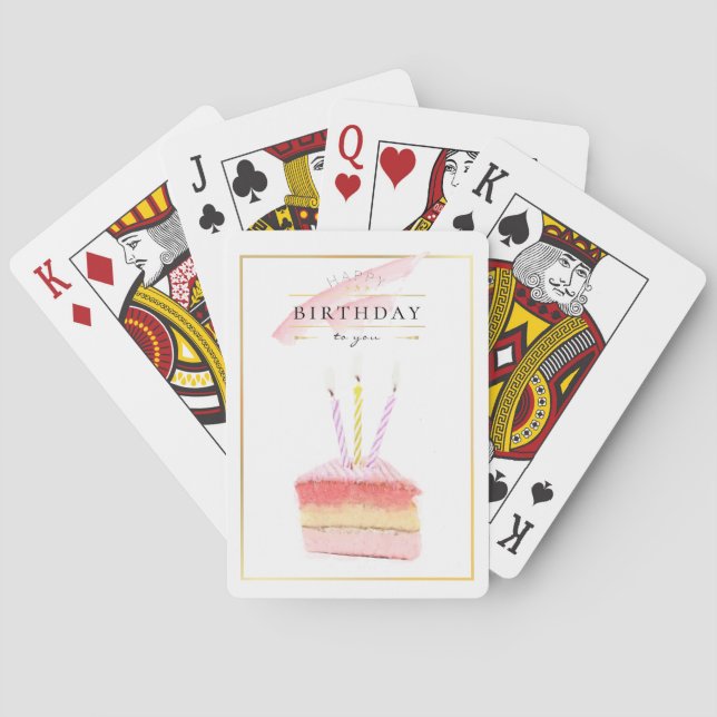 Elegant Golden Frame Birthday Cake Slice Poker Cards (Back)