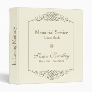 Elegant Golden Frame I Memorial Service Guest Book 3 Ring Binder