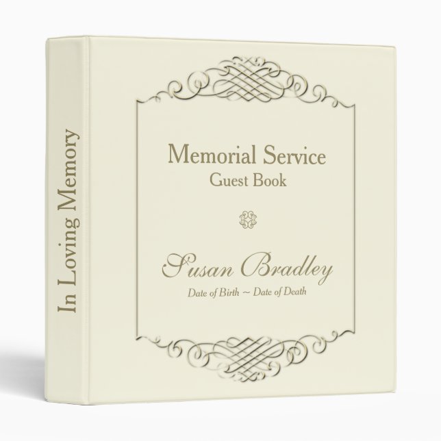 Elegant Golden Frame I Memorial Service Guest Book 3 Ring Binder (Front/Spine)