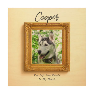 Elegant Golden Frame Photo Dog Memorial Wood Wall Art