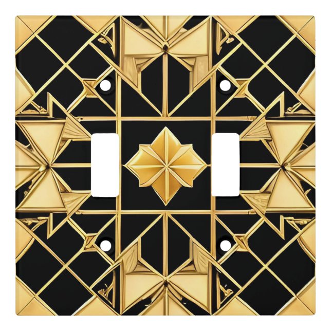 Elegant Golden Geometric Pattern Design Light Switch Cover (Front)