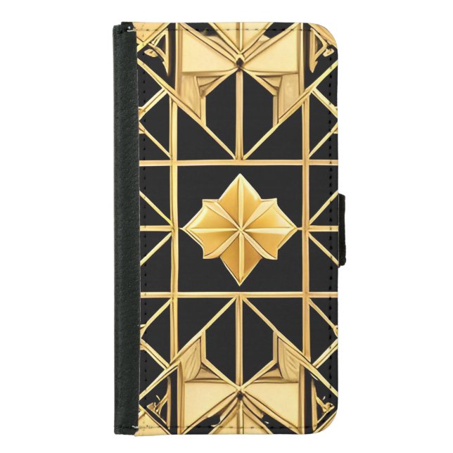 Elegant Golden Geometric Pattern Design Samsung Galaxy Wallet Case (Front)