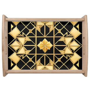 Elegant Golden Geometric Pattern Design Serving Tray