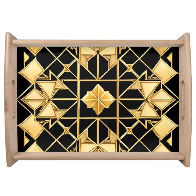 Elegant Golden Geometric Pattern Design Serving Tray (Front)
