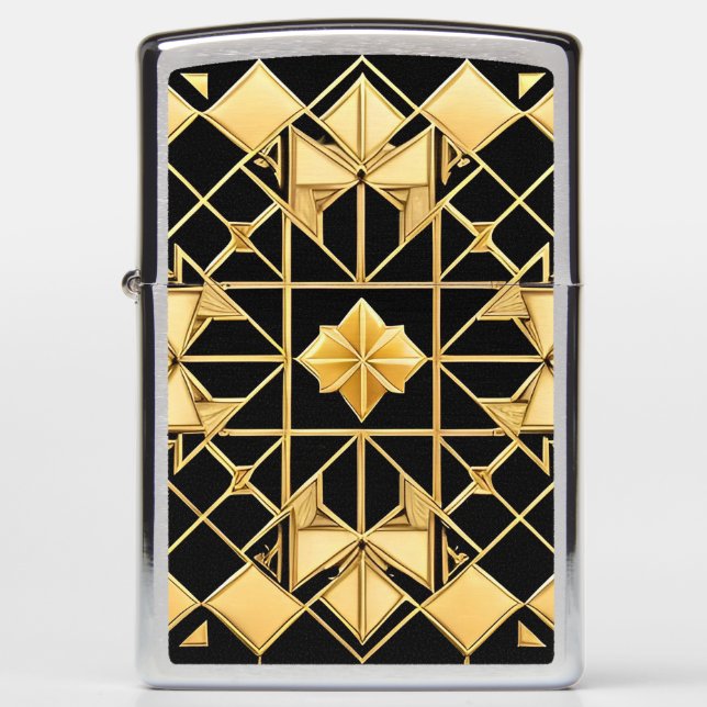 Elegant Golden Geometric Pattern Design Zippo Lighter (Front)