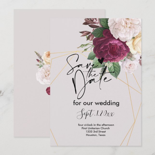 Elegant   golden geometric   save the date  invitation (Front/Back)