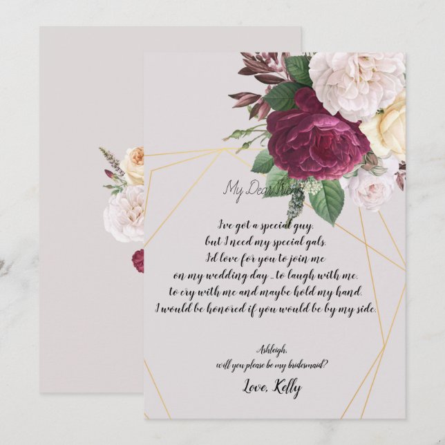 Elegant   golden geometric will be my bridesmaid  invitation (Front/Back)
