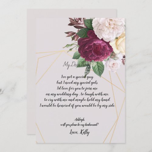 Elegant   golden geometric will be my bridesmaid  invitation