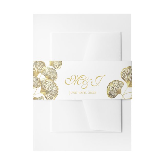 Elegant Golden Ginkgo Biloba Leaves Invitation Bel Belly Band (Front Example)