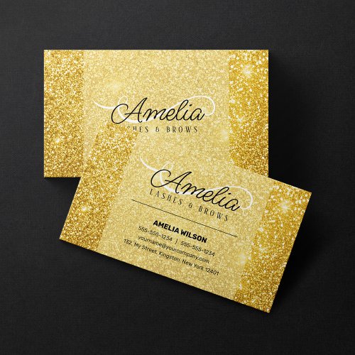 Elegant Golden Glitter Brows Makeup Artist  Business Card