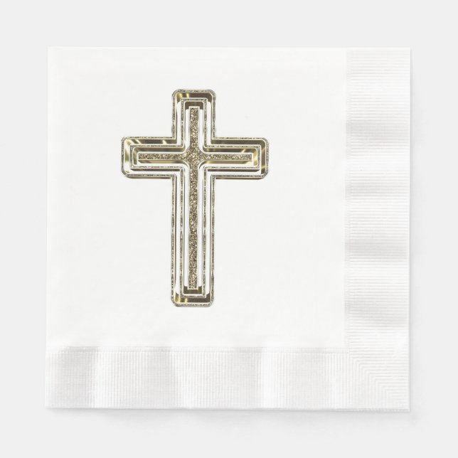 Elegant Golden Glitter Look Cross Religious Event Napkins (Front)