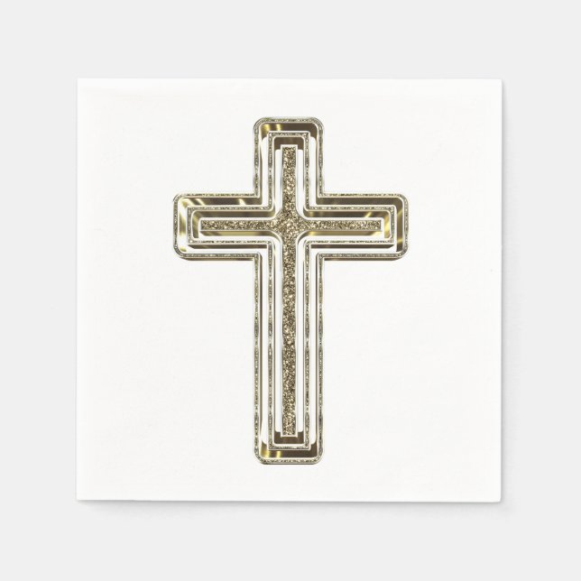 Elegant Golden Glitter Look Cross Religious Event Napkins (Front)