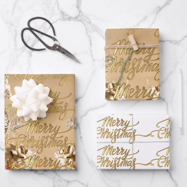 Elegant Golden glitter Snowflakes Merry Christmas Wrapping Paper Sheets (Front)
