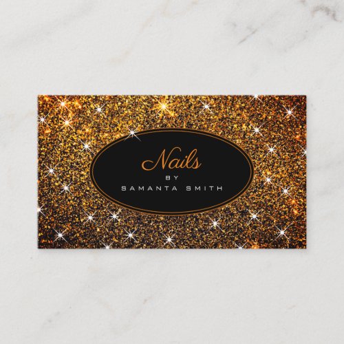 Elegant Golden Glitter Trendy Luminous Stars Nails Business Card