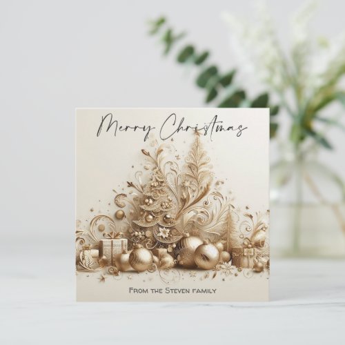 Elegant Golden Glitters Christmas Tree your name Holiday Card