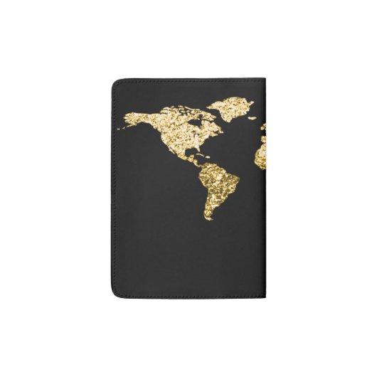 Elegant Golden Globe Earth World Map Black Name Passport Holder (Back)