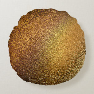 Elegant Golden Glossy Leather Texture Round Pillow