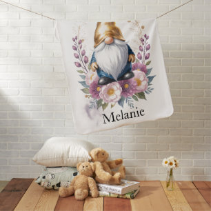 Elegant Golden Gnome in Floral Bouquet Baby Blanket